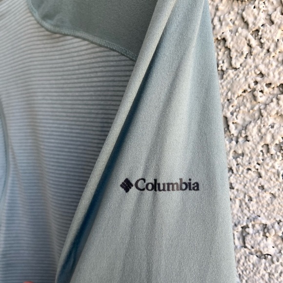 COLUMBIA Eucalyptus Green Striped Omni-Wick Long Sleeve Quarter-Zip Women’s Med - Picture 2 of 6